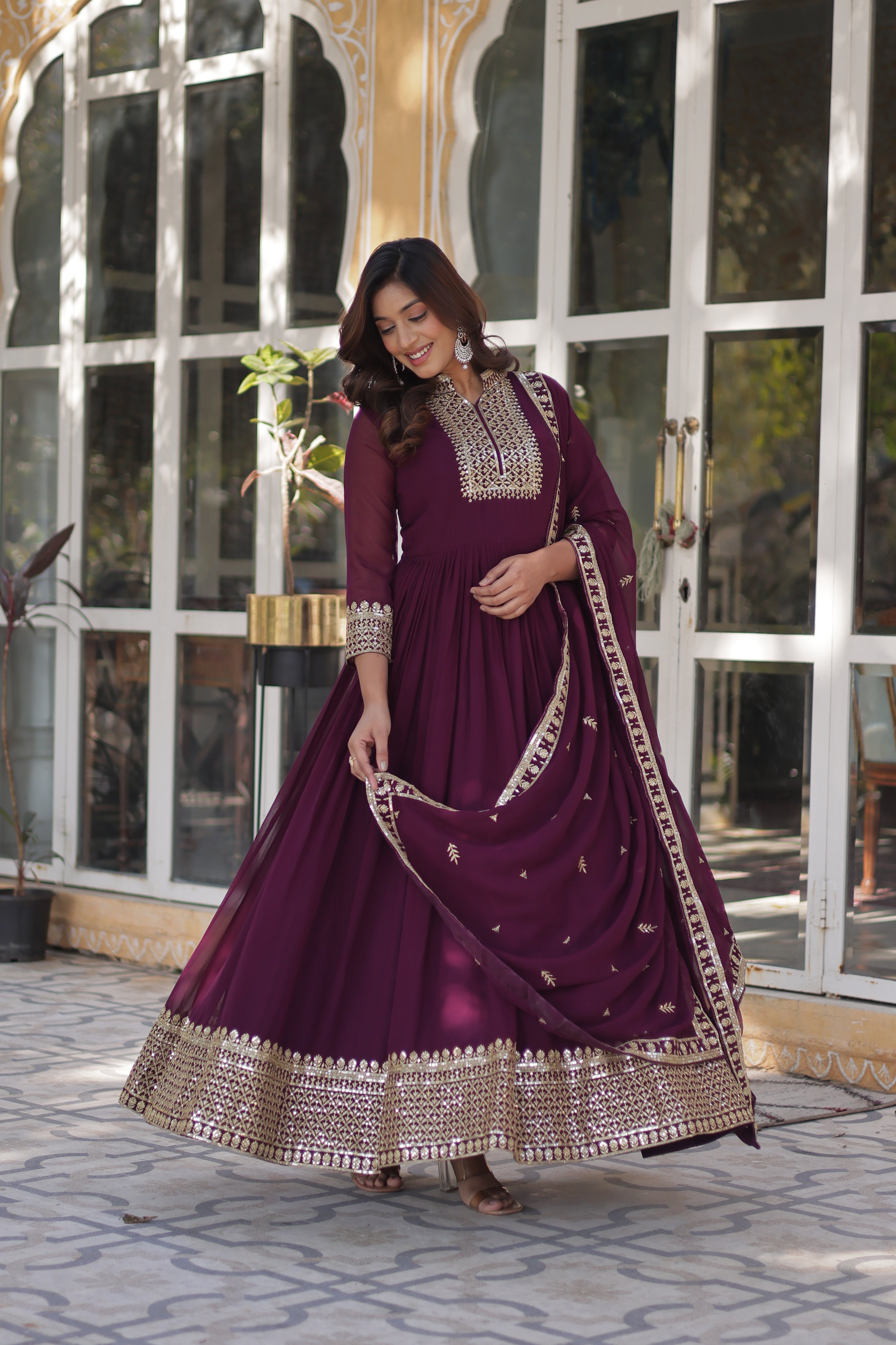 wine gown with dupatta 