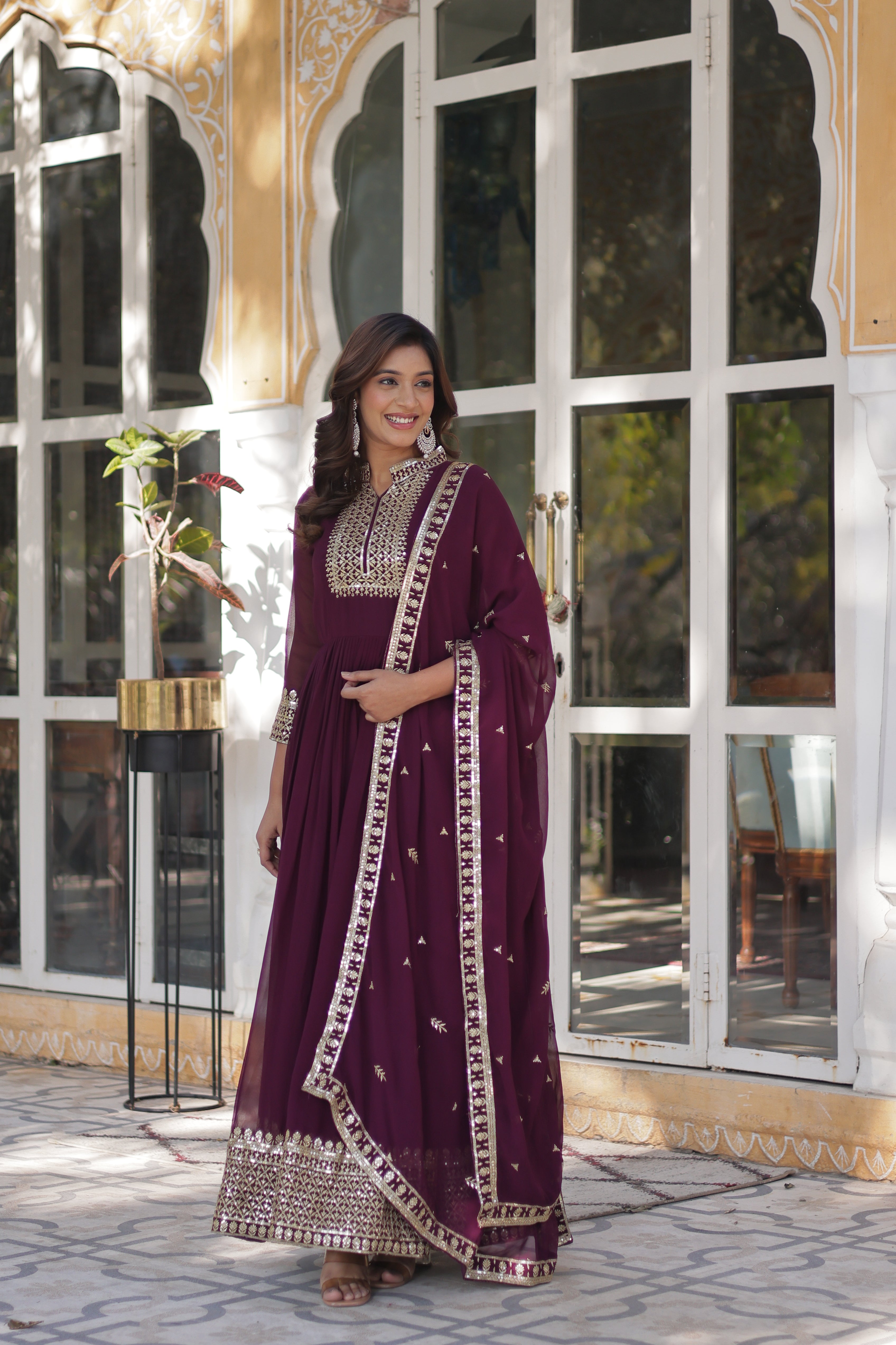 wine gown with dupatta main
