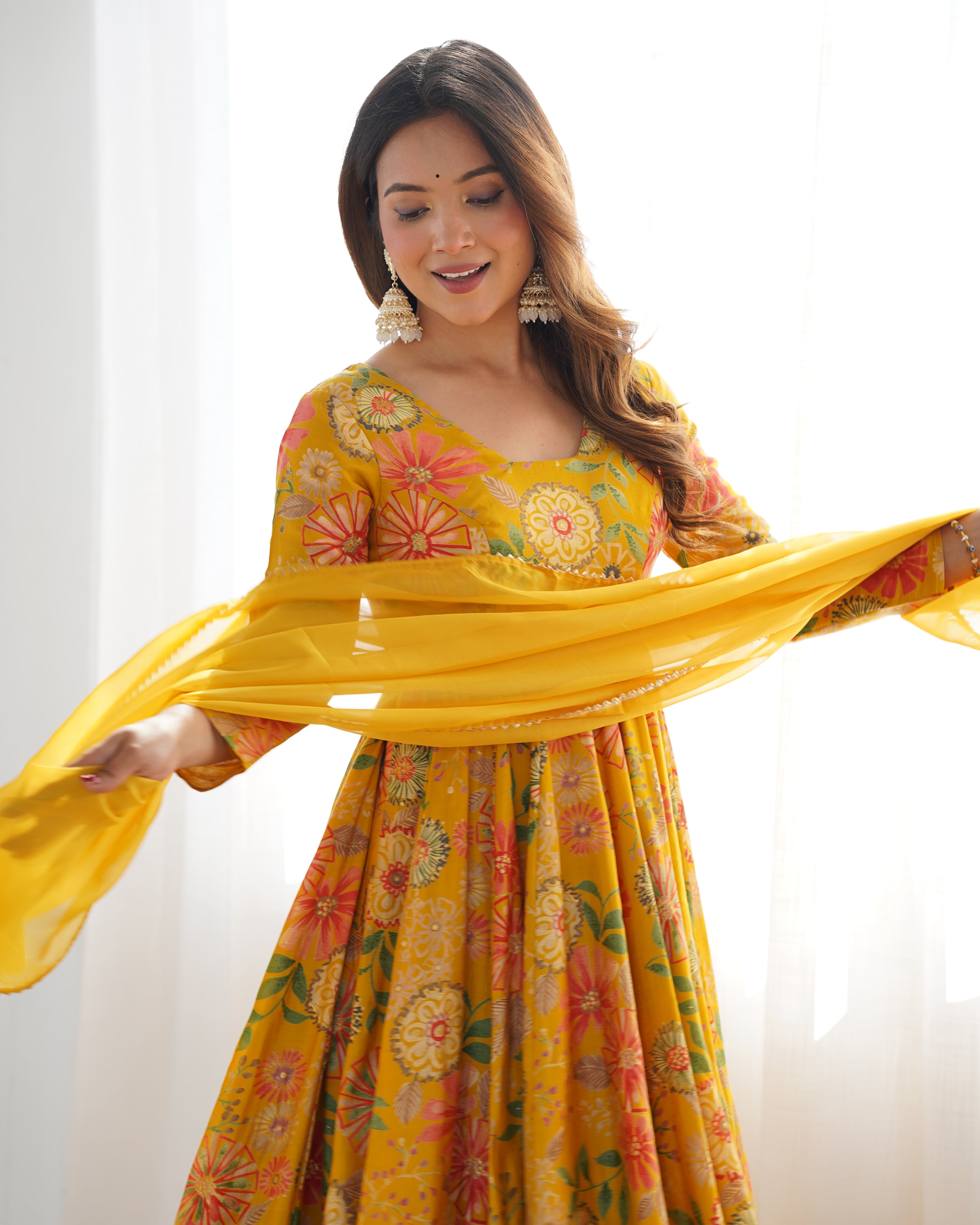 yellow anarkali kurta with palazzo 