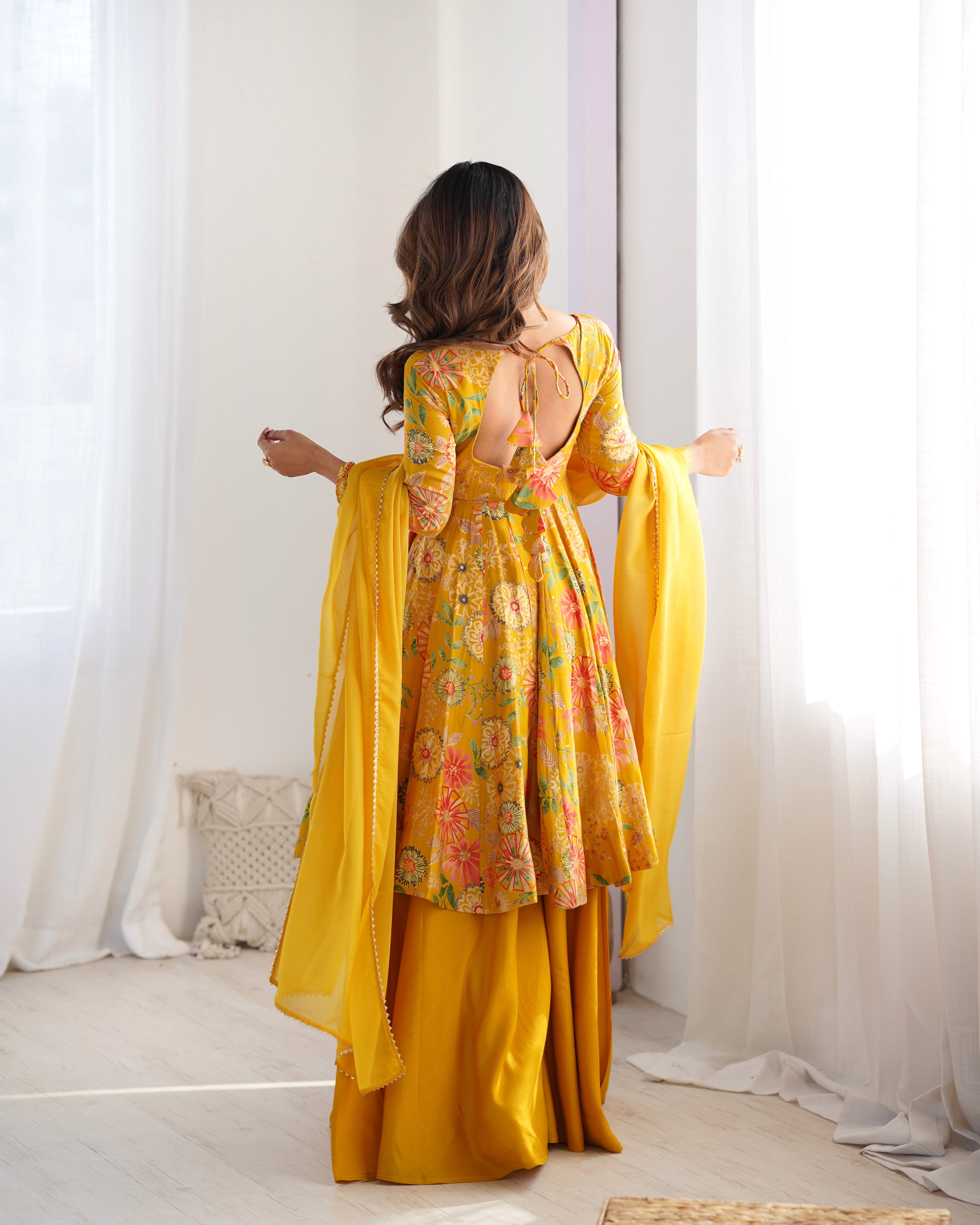 yellow anarkali kurta with palazzo 