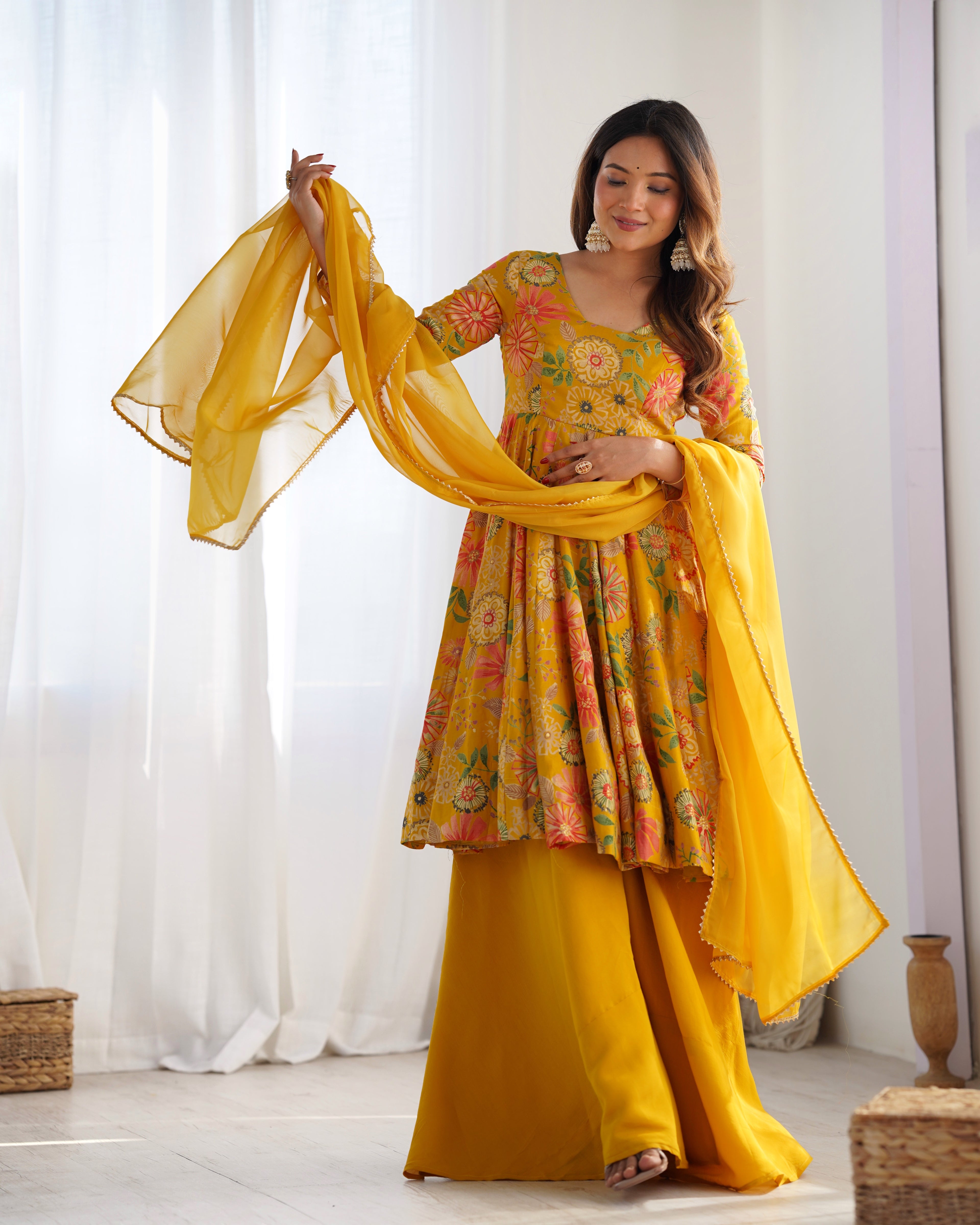 yellow anarkali kurta with palazzo 