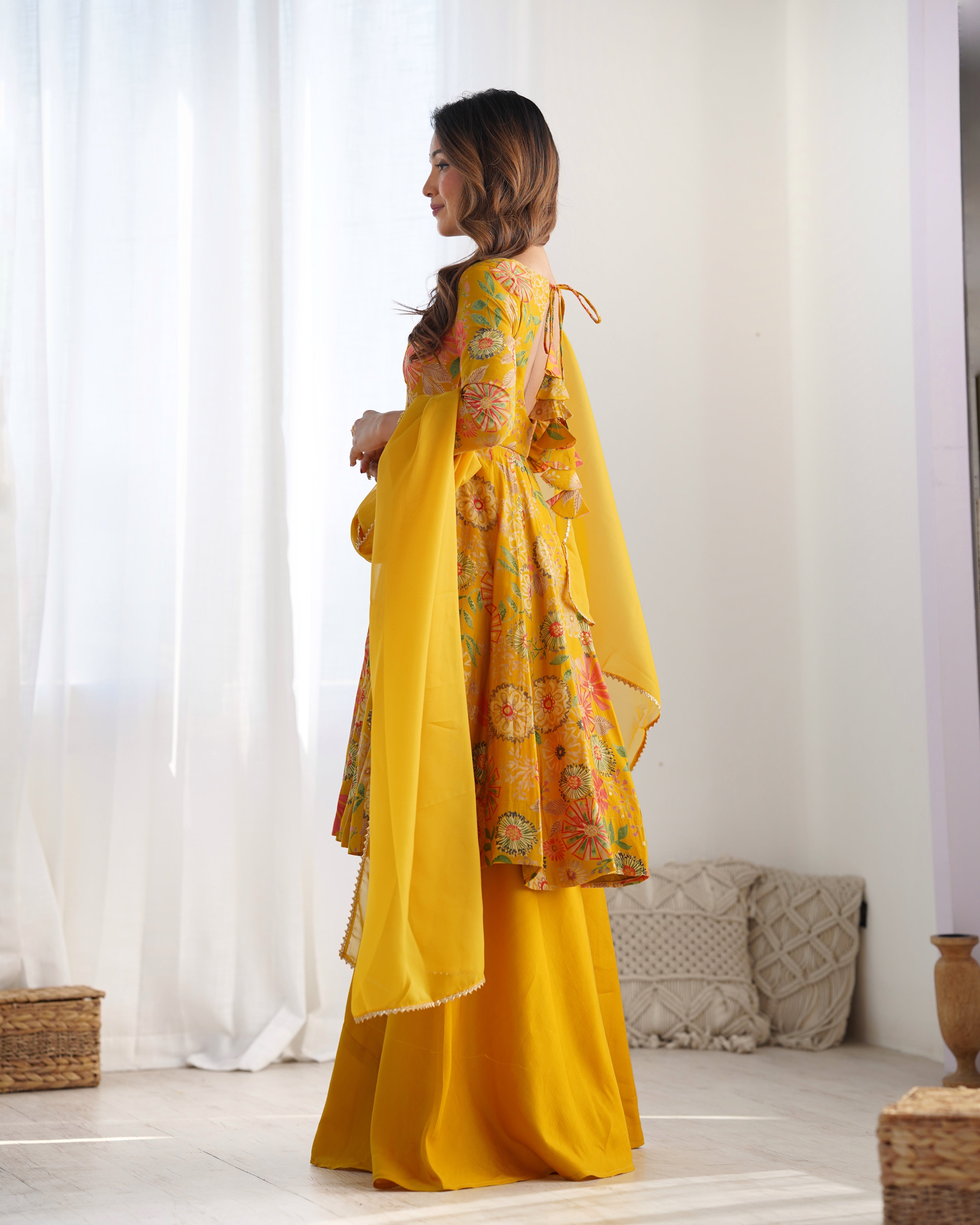 yellow anarkali kurta with palazzo 