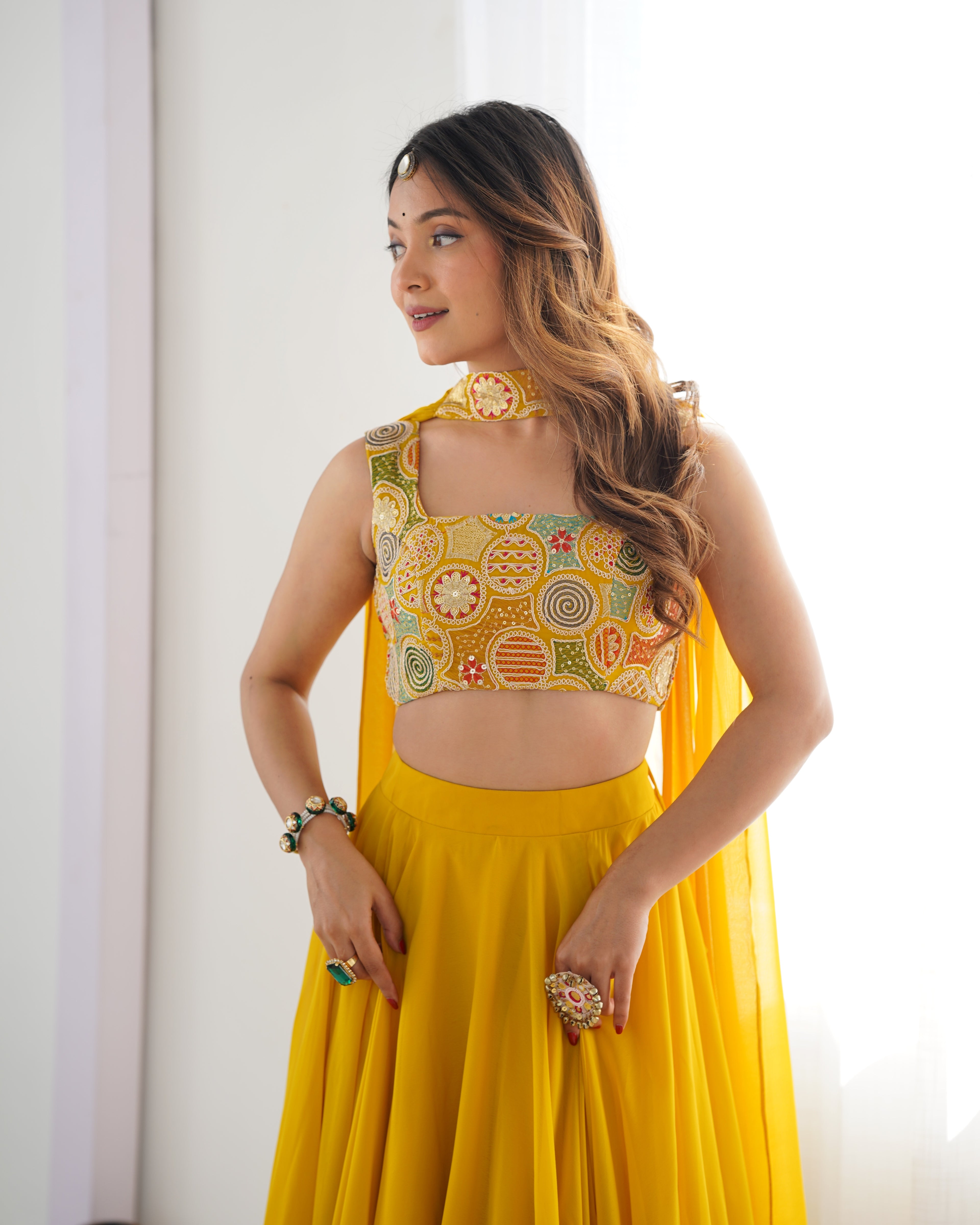 yellow solid lehenga set for women 