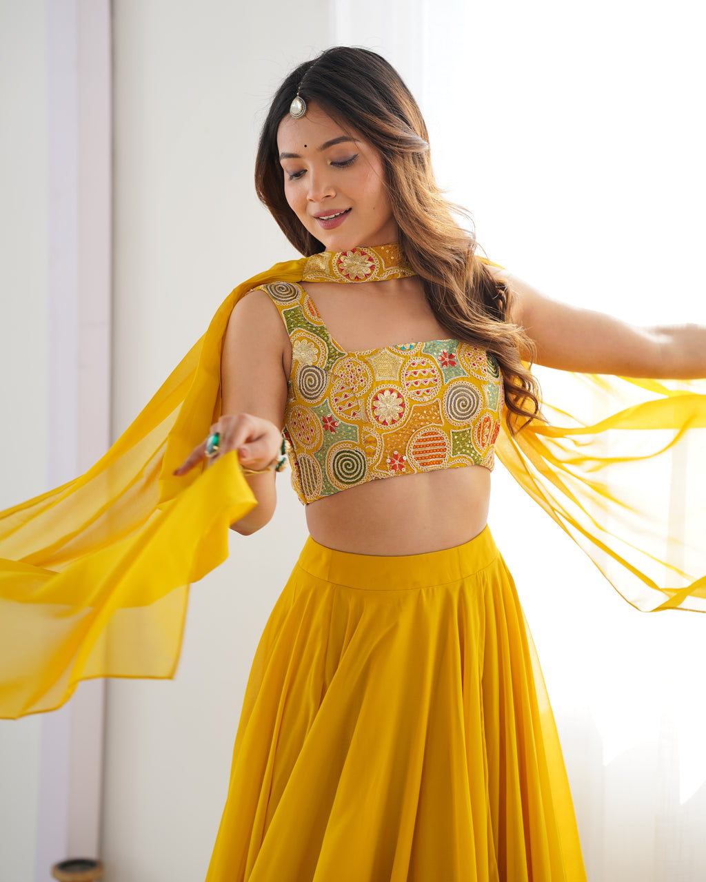 yellow solid lehenga set for women 