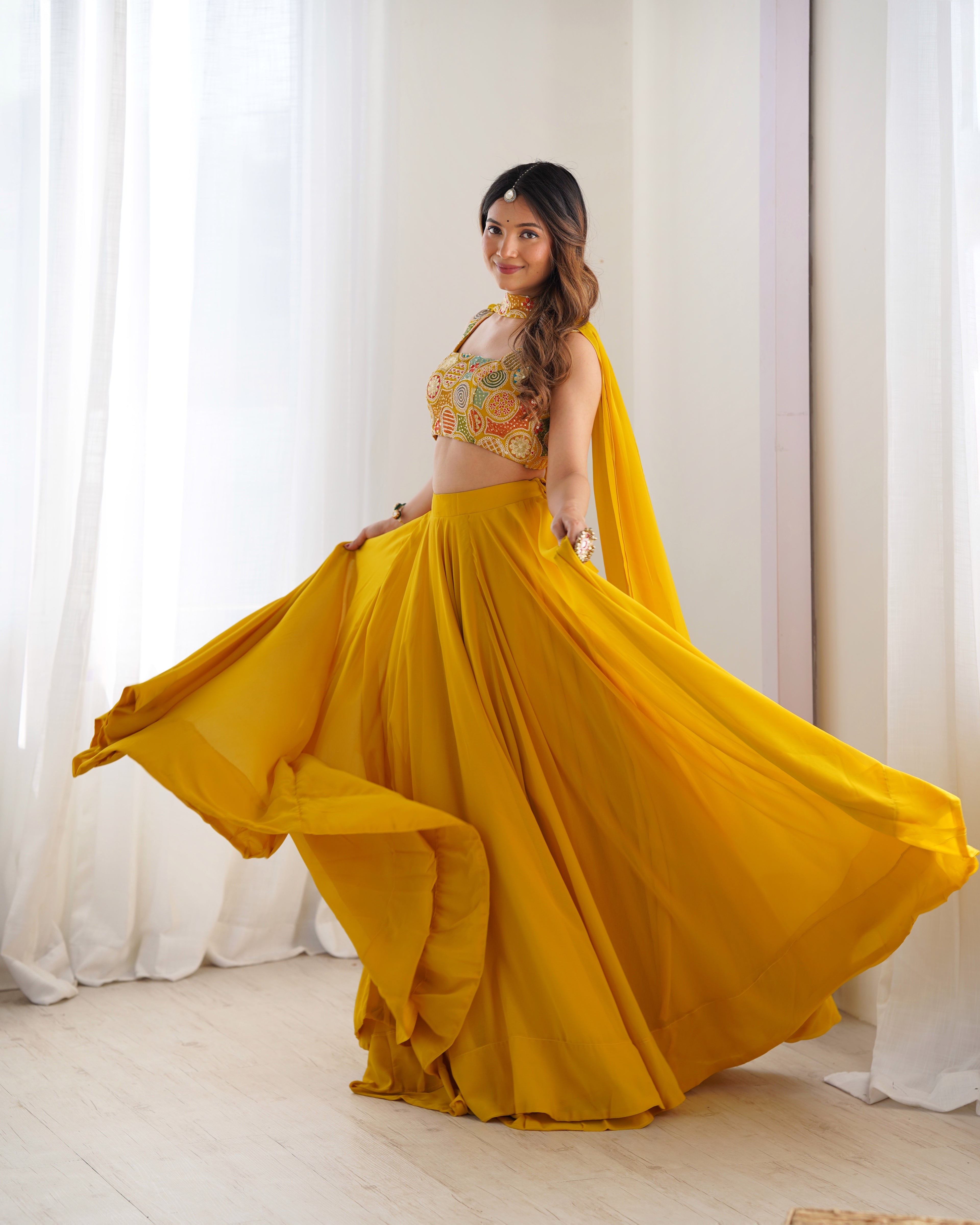 yellow solid lehenga set for women 