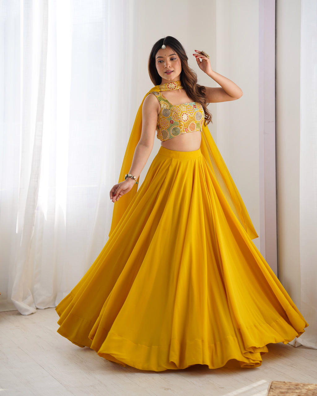 yellow solid lehenga set for women 