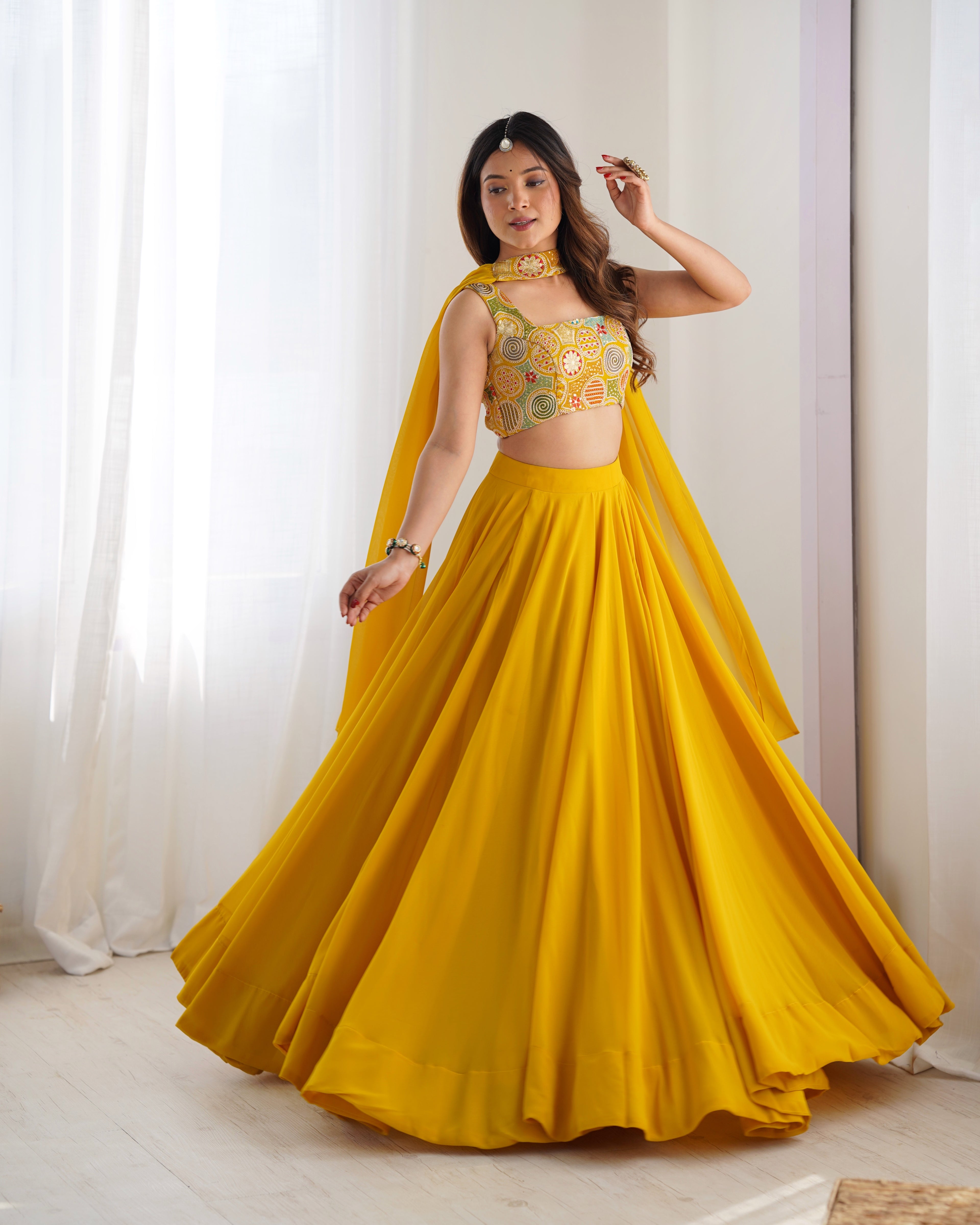 yellow solid lehenga set for women 
