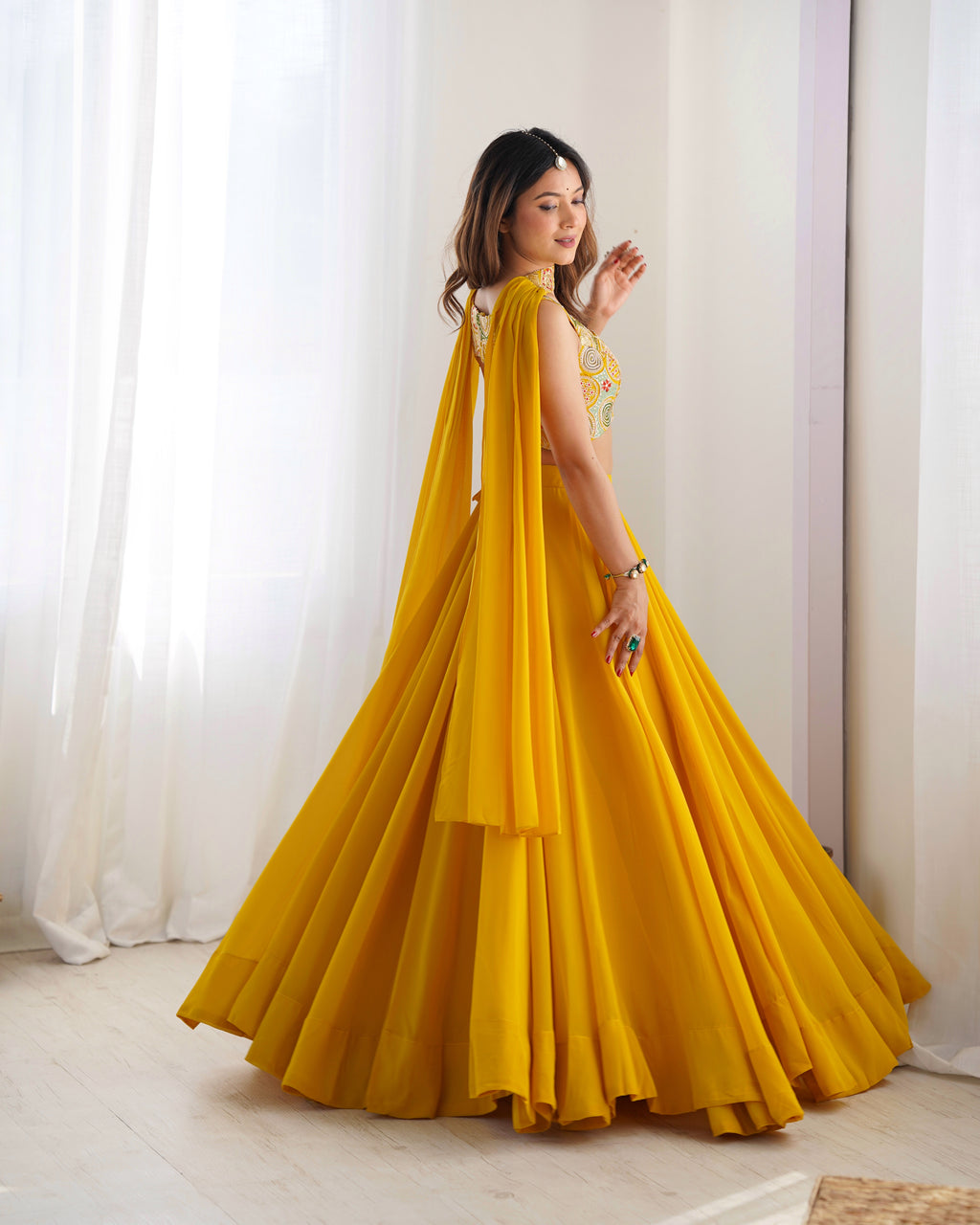 yellow solid lehenga set for women 