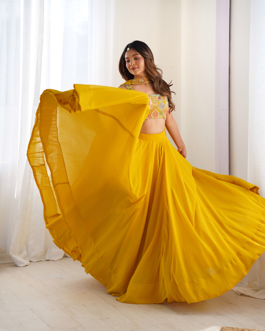 yellow solid lehenga set for women 